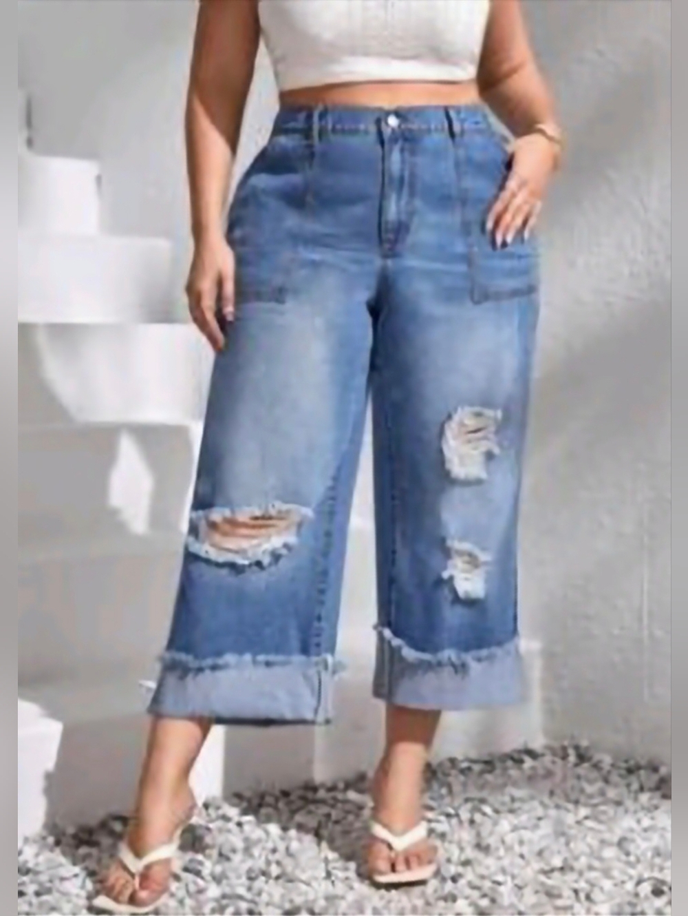 Shein PLUS Frenchy High Waist Ripped Jean